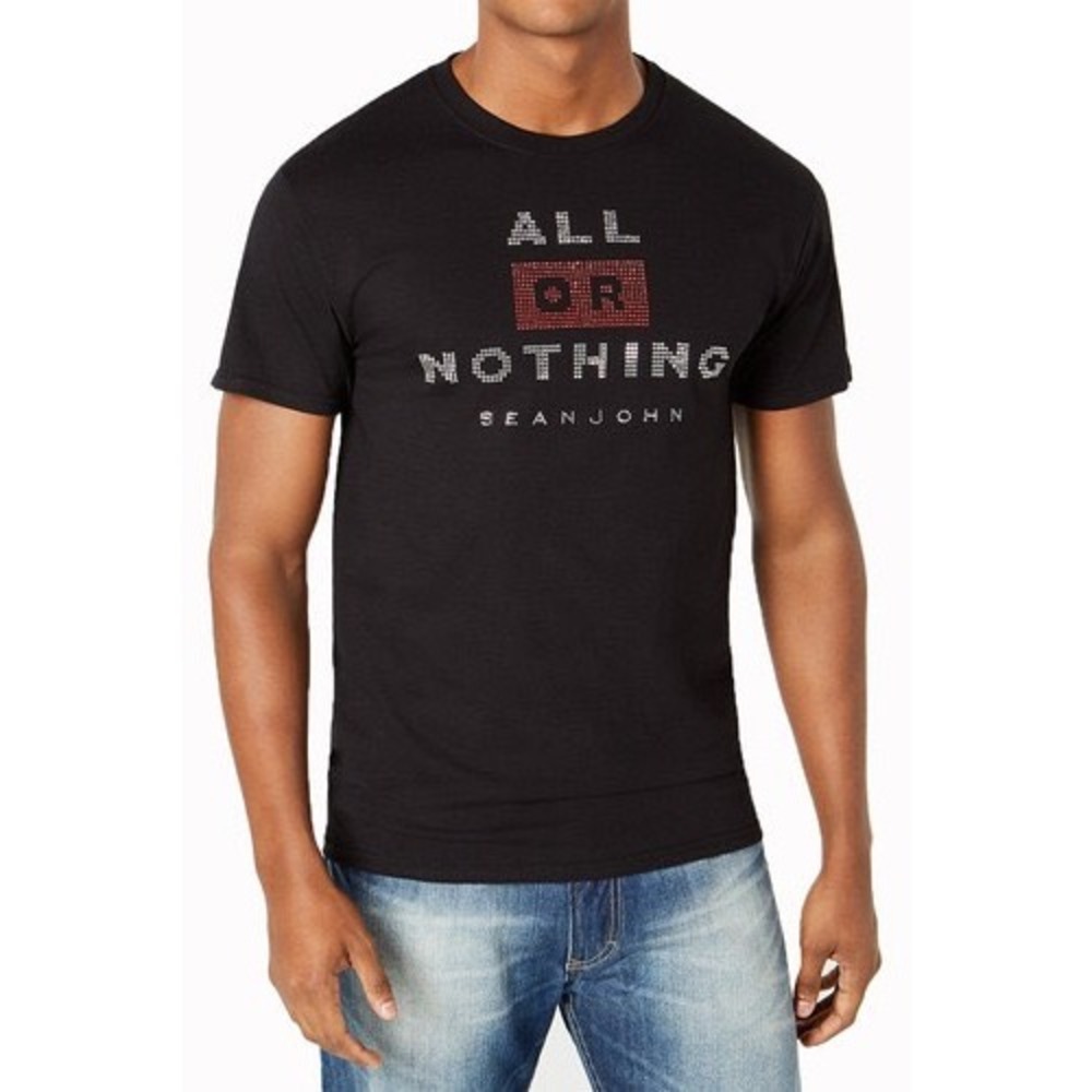 Sean John All Or Nothing Rhinestone Graphic T-Shirt Black Large Mens Womens